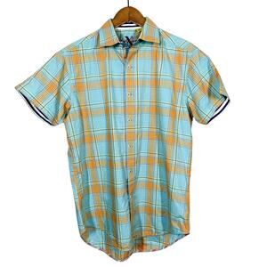Robert Graham Short Sleeve Button Up Shirt Plaid Casual Contrast - M